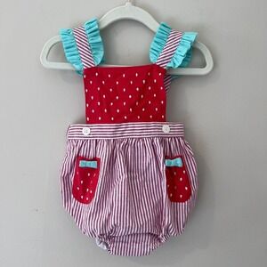 Sophie & Lucas‎ Strawberry Romper Ruffle Sleeves Pockets Outfit 3M
